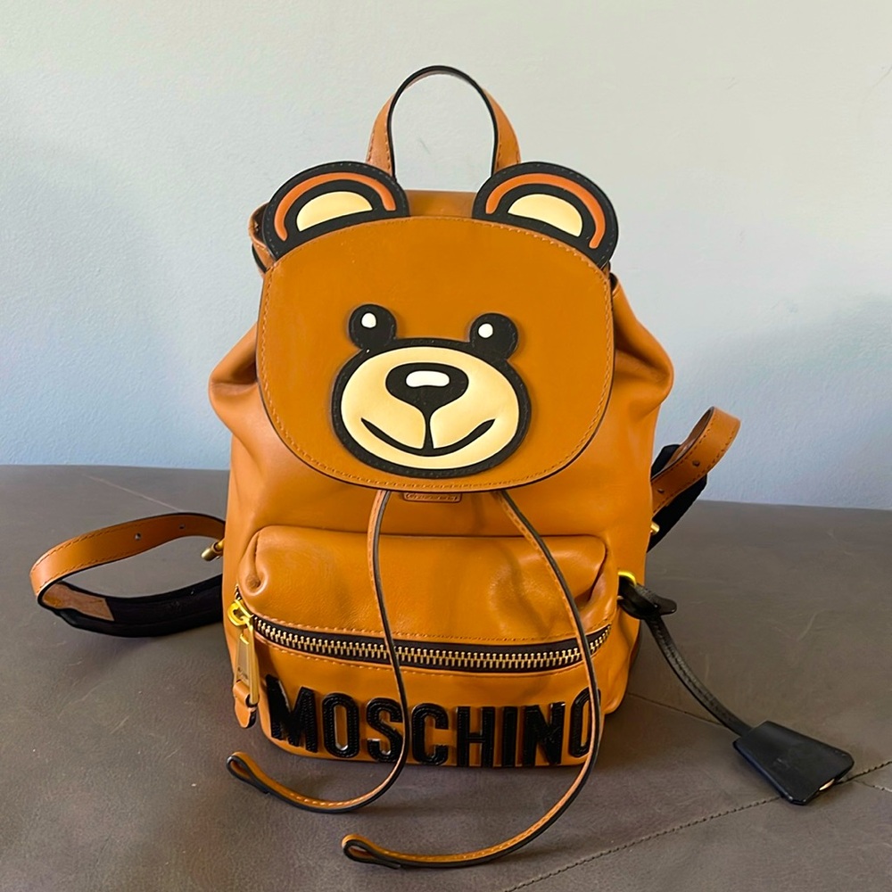 Moschino Tan Bear Face Leather Mini Backpack